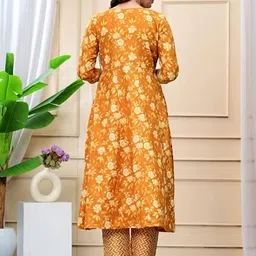Angkor Floral Printed Regular Thread Work Pure Cotton A-Line Kurta with Trousers & Dupatta image 3
