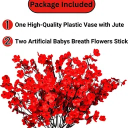 Dekorly Red Plastic Artificial Flowers & Plants With Pot image 3