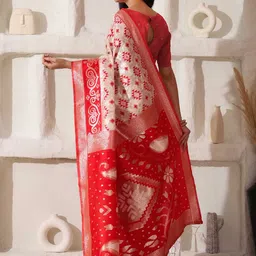 Mitera Floral Woven Design Zari Linen Cotton Saree image 2