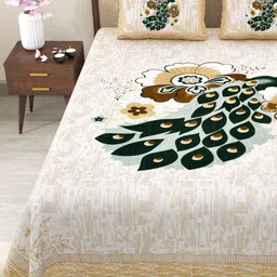 Myntra Elegant Homes Green & Grey Floral 180 TC King Bedsheet With 2 Pillow Covers-picture-38