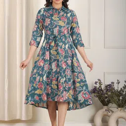 Aramya Women Floral Printed Shirt Collar Roll-Up Sleeves Shirt Dress-image-88