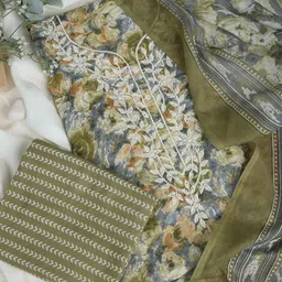 SALWAR STUDIO Floral Printed Thread Work Pure Cotton Unstitched Dress Material-image-133