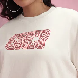 DressBerry Curve Graphic & Typography Printed Drop-Sleeves Relaxed Fit Fleece Sweatshirt image 4