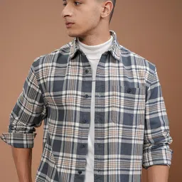 HIGHLANDER Men Relaxed Fit Spread Collar Tartan Checked Cotton Casual Shirt-picture-26