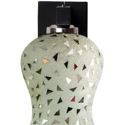 Devansh White & Silver-Toned Textured Wooden Bell Shaped Wall Lamp image 5