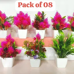 etech 08P2909 Multicolor Tulips, Cornus, Eucalyptus, Wild Flower, Daisy Artificial Flower with Pot image 1