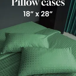 Oyvu Green Geometric 400 TC King Bedsheet with 2 Pillow Covers image 4