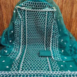 HERE&NOW Geometric Embroidered Organza Unstitched Dress Material-picture-20