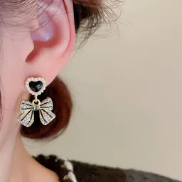 SUBHAGALANKAR Gold-Plated Artificial Stones Studded Heart Shaped Drop Earrings image 3