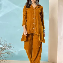 InWeave Shirt Collar Neck Velvet Tunic With Trouser-picture-26