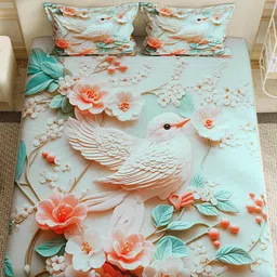 Story@home Green Printed 300 TC Queen Bedsheet With 2 Pillow Covers 2.25 m x 2.50 m-picture-13