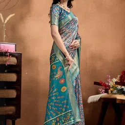 you shop we ship Ethnic Motifs Silk Blend Handloom Saree image 3