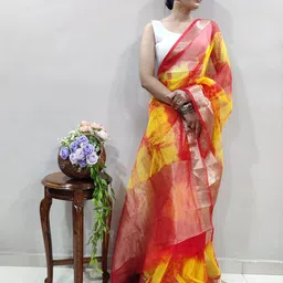 V3 FASHION STUDIO Tie and Dye Zari Organza Leheriya Saree image 2