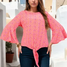 Bucciato Private Limited Geometric Bell Sleeve Cotton Top-image-3