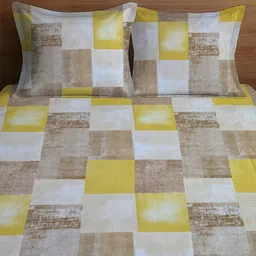 WEAVE AND DECOR White & Beige Checked Pure Cotton 300 TC King Bedsheet Set 1.83 m x 1.98 m image 3