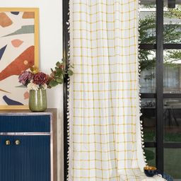 URBAN SPACE White & Mustard Yellow Geometric Embroidered Tasselled Cotton Window Curtain-picture-17