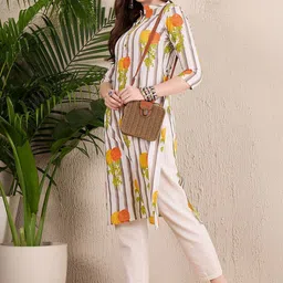 Anouk Striped Floral Printed Kurta image 3