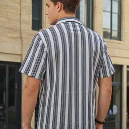 SZN Men Vertical Striped Cuban Collar Casual Shirt image 4
