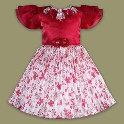 Wish Karo Girls Floral Printed Flared Sleeve Satin Fit & Flare Dress-picture-24