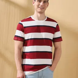 Dennis Lingo Men Striped Round Neck Cotton T-shirt-image-84