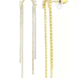 Bohey by KARATCART Gold-Plated American Diamond Studded Tasselled Circular Drop Earrings image 2