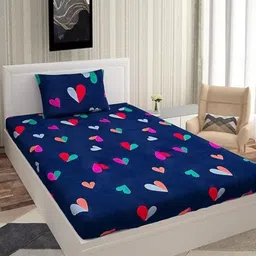 METRO LIVING Blue 130 TC Single Bedsheet with 1 Pillow Covers-image-64