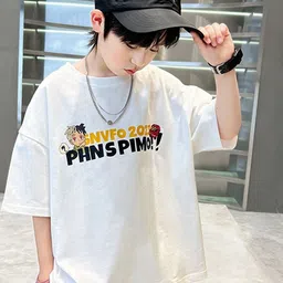 Xsole Boys Graphic Printed Round Neck Cotton Oversized T-shirt-picture-32
