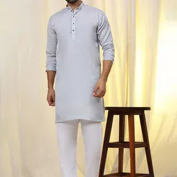 Pro-Ethic STYLE DEVELOPER Men Printed Angrakha Sequinned Pure Cotton Kurta with Pyjamas-picture-3