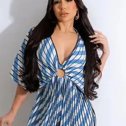 miss mosa by akanksha Alamode By Akanksha Women Blue Creta Striped Jumpsuit In Blue image 2