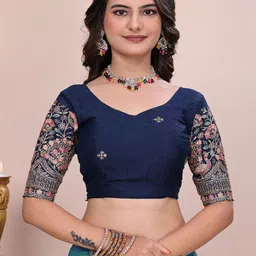 K 5 Fashion Woven Design Embroidered Poly Georgette Saree image 2