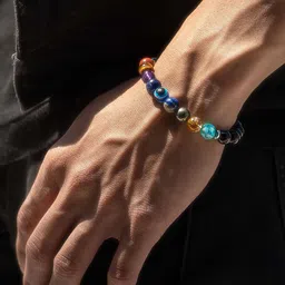 Mesmerize Unisex Stainless Steel Super 9 Chakra Onyx Elasticated Bracelet image 2