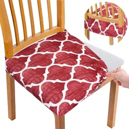 b7 creations Red Printed Polyester Blend 16x20 Inches Chair Covers (Set of 4) image 3