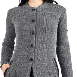 blushh collection Women Woven Round Neck Grey Sweater-picture-22