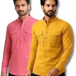 echowear Pack of 2 Men Solid Pure Cotton Straight Kurta image 1