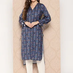 Janasya Floral Printed Puff Sleeves Kurta-picture-37