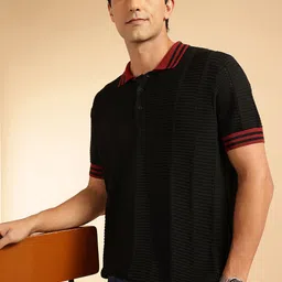 French Connection Self Design Polo Collar Pure Cotton T-shirt-picture-17