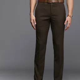 Raymond Men Brown Flat-Front Solid Formal Trousers-image-76