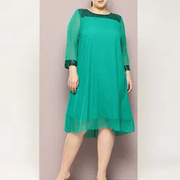 Qurvii+ Plus Size Embellished Georgette A-Line Midi Dress-picture-16