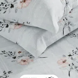 Bianca Lacasita Grey Cotton Floral 116 TC Double Flat Bedsheet with 2 Pillow Covers image 5