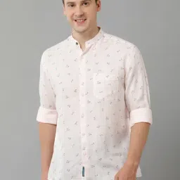 Linen Club Light Pink Contemporary Fit Printed Linen Shirt-image-22