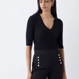Wardrobe by Westside Black Self-Striped Top-image-83