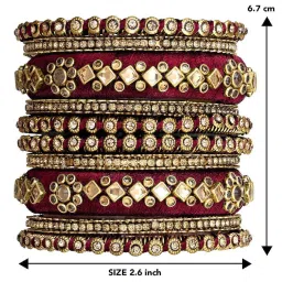 Peora Gold Plated Maroon Kundan Silk Thread Chooda Bangle Set image 4