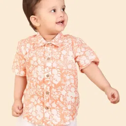 Fabindia Kids Peach & White Printed Shirt image 4