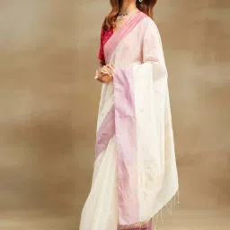 Fabindia Beige Woven Saree image 4