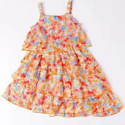 Pspeaches Girls Mustard Regular Fit Printed Dress-image-86