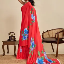 Anjaneya Sarees Red Woven Polyester Printed Designer Saree With Unstitched Blouse image 4