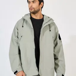 Styli Light Grey Regular Fit Solid Windcheater image 4