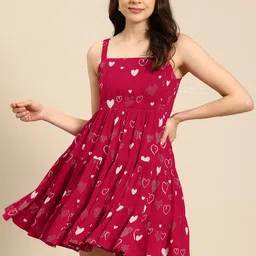 anayna Print Square Neck Crepe Fit & Flare Mini Dress image 1