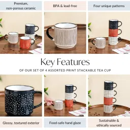 Nestasia Multicolour Ceramic Stackable Tea Cup Set of 4 (275 ml) image 4