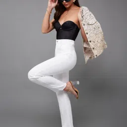 Miss Chase White Straight Fit High Rise Stretchable Jeans image 4